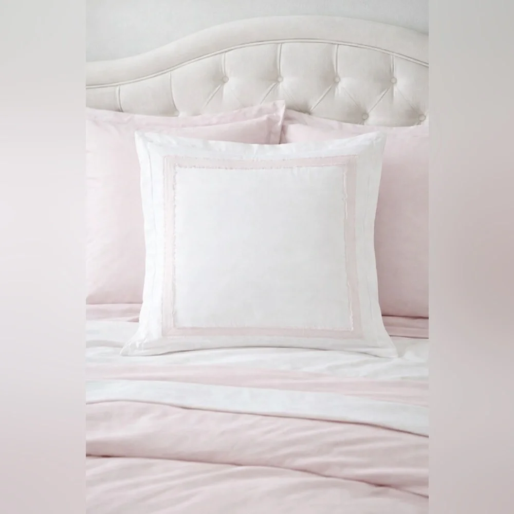 Laura Ashley Mila Pink Euro Sham 26x26 White Cotton Pillow Cover Contrast Border